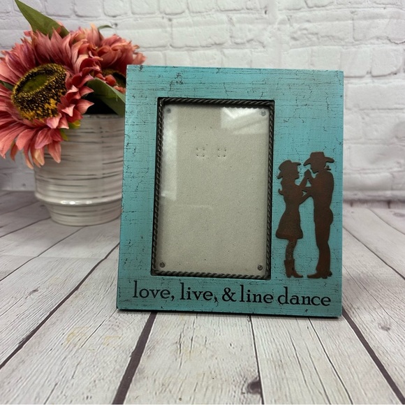 Rustic turquoise Blue Picture Frame with western cowgirl cowboy Design - Picture 1 of 6